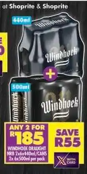 Shoprite WINDHOEK DRAUGHT NRB 2x6x440ml/CANS offer