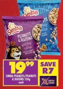Shoprite SIMBA PEANUTS/PEANUTS & RAISINS 150g offer