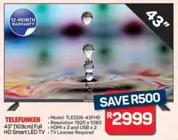Pick n Pay Hypermarket TELEFUNKEN 43 (109cm) Full HD Smart LED TV offer