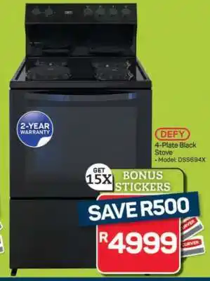 Pick n Pay Hypermarket DEFY 4-Plate Black Stove offer