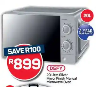 Pick n Pay DEFY 20 Litre Silver Mirror Finish Manual Microwave Oven offer