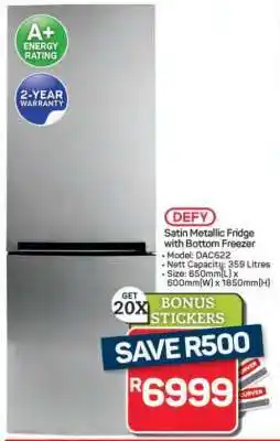 Pick n Pay Hypermarket Defy Satin Metallic Fridge with Bottom Freezer offer