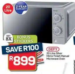 Pick n Pay Hypermarket DEFY 20 Litre Silver Mirror Finish Manual Microwave Oven offer