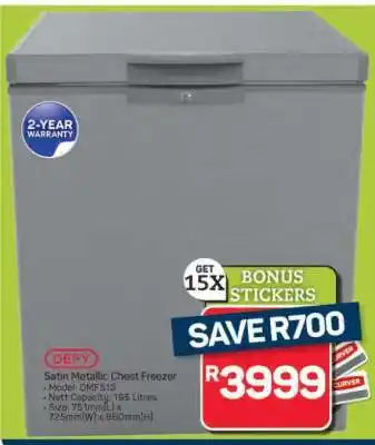 Pick n Pay Hypermarket Defy Satin Metallic Chest Freezer offer