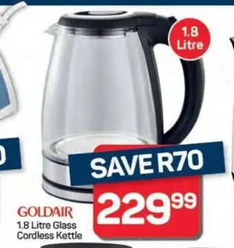 Pick n Pay Hypermarket Goldair 1.8 Litre Glass Cordless Kettle offer