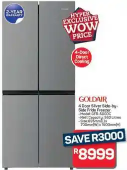 Pick n Pay Hypermarket Goldair 4 Door Silver Side-by-Side Fridge Freezer offer