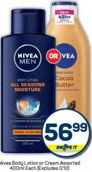 Pick n Pay Nivea Body Lotion or Cream Assorted offer