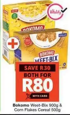 Checkers Bokomo Weet-Bix 900g & Corn Flakes Cereal 500g offer