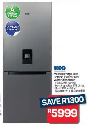 Pick n Pay Hypermarket Metallic Fridge with Bottom Freezer and Water Dispenser offer