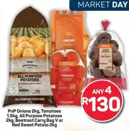 Pick n Pay PnP Onions 2kg, Tomatoes 1.5kg, All Purpose Potatoes 2kg, Beetroot Carry Bag or Red Sweet Potato 2kg offer