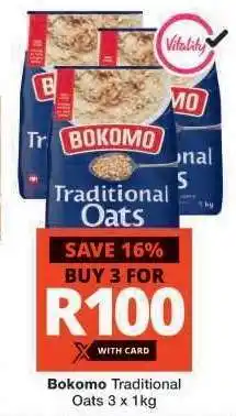 Checkers Bokomo Traditional Oats 3 x 1kg offer