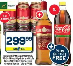 Pick n Pay Hypermarket Klipdrift Export Brandy 750ml Plus Klipdrift and Cola 6 x 440ml offer