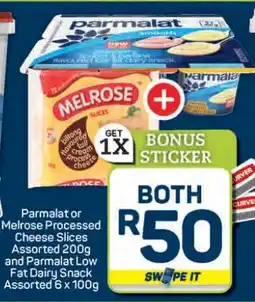 Pick n Pay Hypermarket Parmalat or Melrose Processed Cheese Slices and Parmalat Low Fat Dairy Snack offer