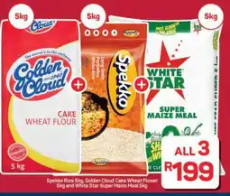 Pick n Pay Hypermarket Spekko Rice 5kg, Golden Cloud Cake Wheat Flour 5kg and White Star Super Maize Meal 5kg offer