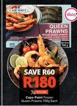 Checkers Cape Point Frozen Queen Prawns 700g offer