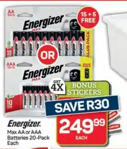 Pick n Pay Hypermarket Energizer Max AA or AAA Batteries 20-Pack offer