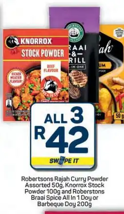 Pick n Pay Hypermarket Robertsons Rajah Curry Powder, Knorrox Stock Powder, Robertsons Braai Spice offer