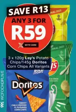 Checkers Lay's Potato Chips/ Doritos Corn Chips All Variants offer