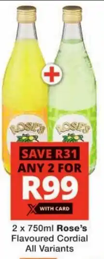 Checkers Rose's Flavoured Cordial All Variants offer