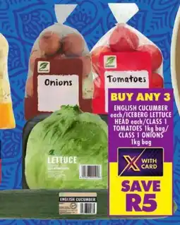 Shoprite English cucumber/ iceberg lettuce head/ class 1 tomatoes/ class 1 onions offer