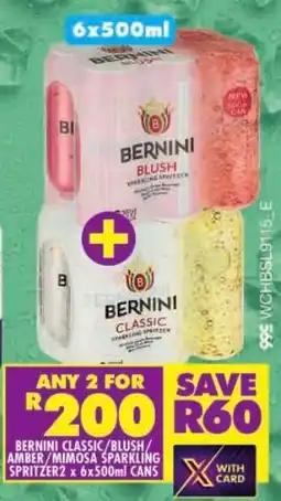 Shoprite Bernini classic/ blush/ amber/ mimosa sparkling spritzer cans offer