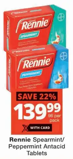 Checkers Rennie Spearmint/ Peppermint Antacid Tablets offer