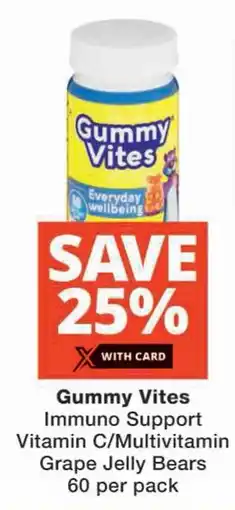 Checkers Gummy Vites Immuno Support Vitamin C/ Multivitamin Grape Jelly Bears offer