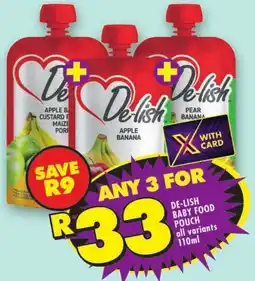 Shoprite De-lish baby food pouch all variants offer