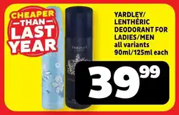 Usave Yardley/ lenthéric deodorant for ladies/men offer