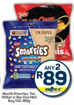 Pick n Pay Nestlé Smarties, Tex, KitKat or Bar-One Mini Bag offer