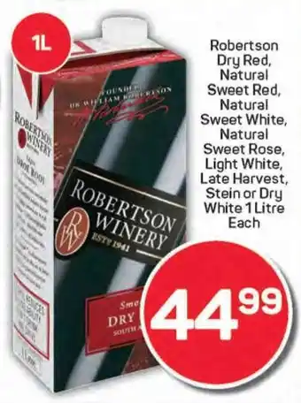 Pick n Pay Robertson Dry Red, Natural Sweet Red, Natural Sweet White, Natural Sweet Rose, Light White, Late Harvest, Stein or Dry White offer