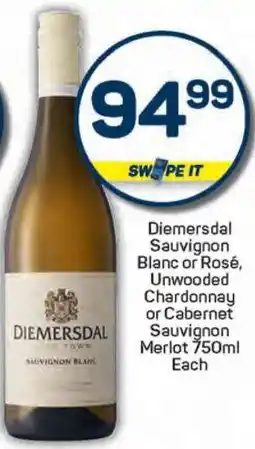 Pick n Pay Diemersdal Sauvignon Blanc or Rosé, Unwooded Chardonnay or Cabernet Sauvignon Merlot offer