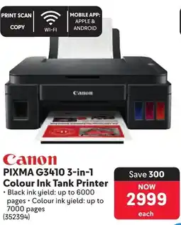 Makro Canon PIXMA G3410 3-in-1 Colour Ink Tank Printer offer