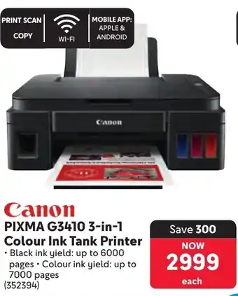 Makro Canon PIXMA G3410 3-in-1 Colour Ink Tank Printer offer