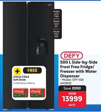 Makro DEFY Side-by-Side Frost Free Fridge/ Freezer with Water Dispenser offer