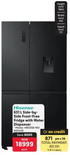 Makro Hisense Side-by-Side Frost-Free Fridge with Water Dispenser offer