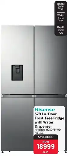 Makro Hisense 4-Door Frost-Free Fridge with Water Dispenser offer