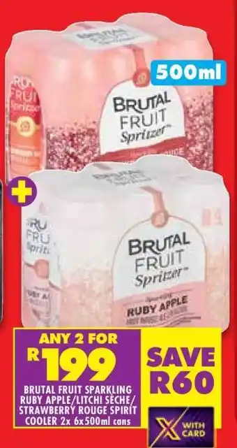 Shoprite BRUTAL FRUIT SPARKLING RUBY APPLE/LITCHI SÈCHE/STRAWBERRY ROUGE SPIRIT COOLER 2x 6x500ml cans offer