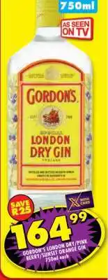 Shoprite GORDON'S LONDON DRY / PINK BERRY / SUNSET ORANGE GIN 750ml each offer