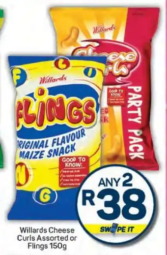 Pick n Pay Willards Cheese Curls Assorted or Flings 150g offer