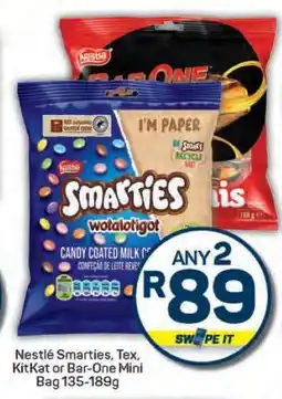 Pick n Pay Nestlé Smarties, Tex, KitKat or Bar-One Mini Bag 135-189g offer