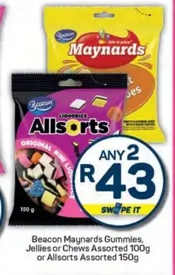 Pick n Pay Beacon Maynards Gummies, Jellies or Chews Assorted 100g or Allsorts Assorted 150g offer