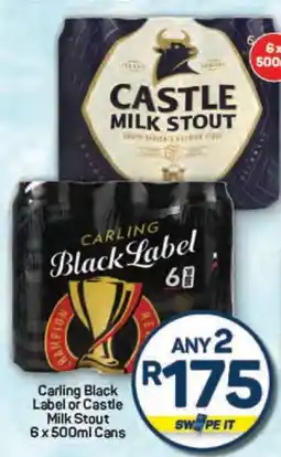 Pick n Pay Carling Black Label or Castle Milk Stout 6 x 500ml Cans offer
