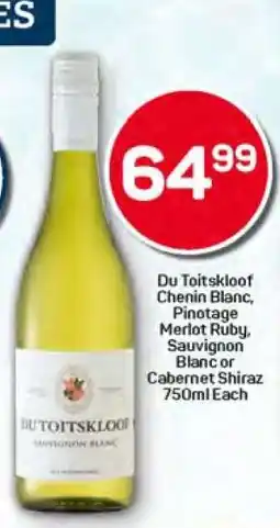 Pick n Pay Du Toitskloof Chenin Blanc, Pinotage Merlot Ruby, Sauvignon Blanc or Cabernet Shiraz 750ml Each offer