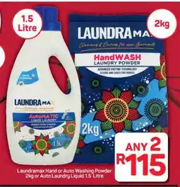 Pick n Pay Hypermarket Laundramax Hand or Auto Washing Powder 2kg or Auto Laundry Liquid 1.5 Litre offer
