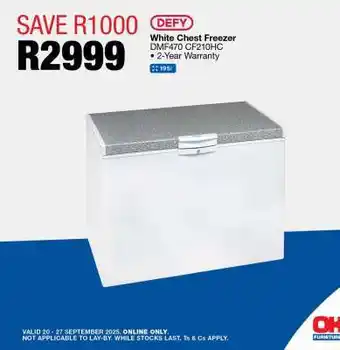OK Furniture Defy White Chest Freezer offer