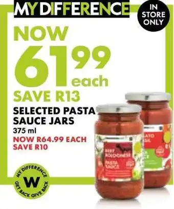 Woolworths Selected Pasta Sauce Jars offer