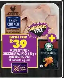 Shoprite FARMBEST FRESH CHICKEN BRAAI PACK 650g + ROBERTSONS SPICE offer