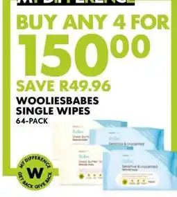 Woolworths WOOLIESBABES SINGLE WIPES 64-PACK offer