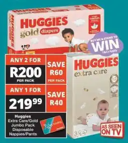 Checkers Huggies Extra Care/Gold Jumbo Pack offer